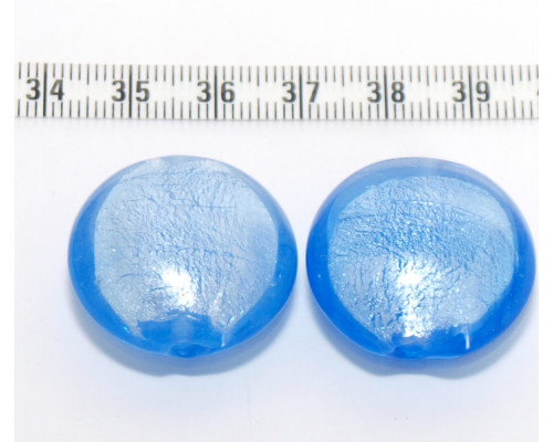 Vinuté perle se stříbrnou fólií uvnitř, čočka velká 25mm - barva modrá 1ks