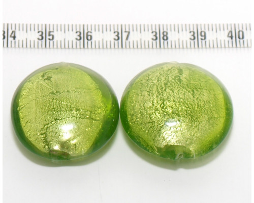 Vinuté perle se stříbrnou fólií uvnitř, čočka velká 29mm - barva olivově zelená 1ks