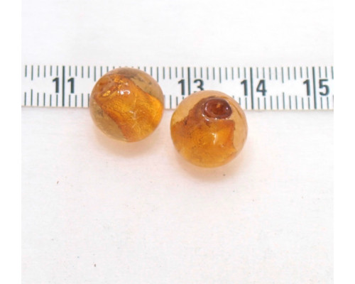 Vinuté perle se zlatou fólií, kulaté 11mm - barva jantarově žlutá 1 ks