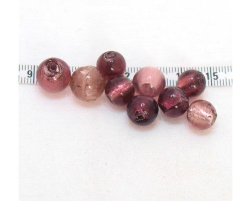 Vinuté perly se stříbrnou fólií uvnitř, kulaté - fialová, mix velikostí 9kusů