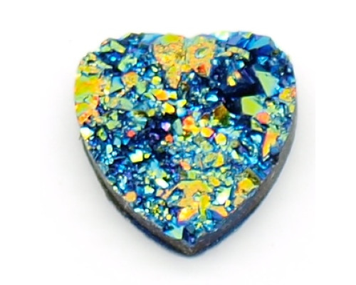 Cabochon srdce polymer sypaný krystaly - barva modrá 1ks