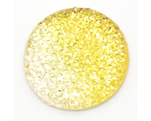 Pryskyřičný štrasový cabochon 25mm, polokulatý - barva odstíny žluté/čiré 1ks