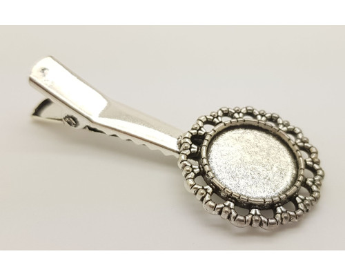 Vlasová spona s lůžkem na pryskyřici nebo kabošon 15mm - barva stříbrná antik 1ks