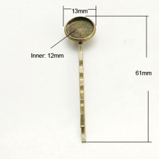 Vlasová spona s lůžkem 12mm, na cabochon nebo pryskyřici - barva antik bronz 1 ks