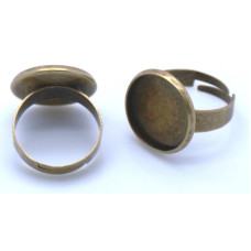 Základ na prsten s lůžkem 16mm na cabochon nebo pryskyřici, mosazný - antik bronz 1ks