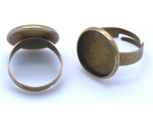 Základ na prsten s lůžkem 16mm na cabochon nebo pryskyřici, mosazný - antik bronz 1ks