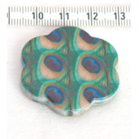 Akrylové korálky kytka - potisk paví peří 4ks