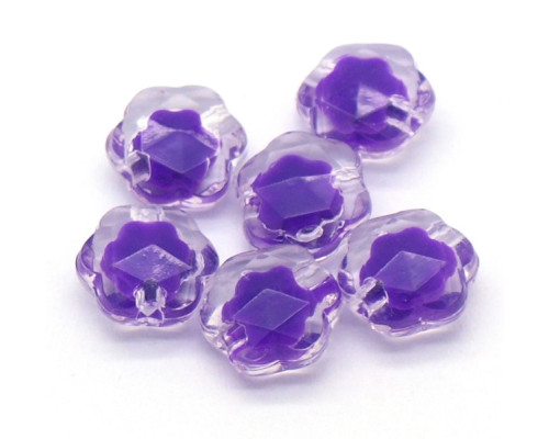 Dvojitý korálek - bead in bead kytička, 10ks, fialová/čirá