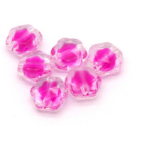 Dvojitý korálek - bead in bead kytička, 10ks, růžová/čirá