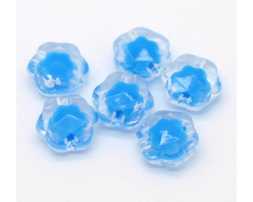 Dvojitý korálek - bead in bead kytička, 10ks, modrá/čirá