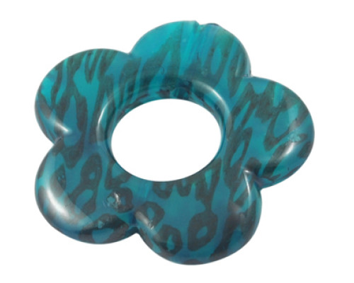 Akrylové korálky kytka - tyrkysově modrozelená zebra 4ks