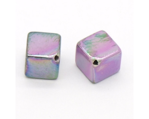Akrylové korálky s UV barvou, kostka 2ks - fialová Mauve