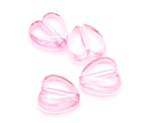Transparentní acrylové srdce - barva růžová 10 ks