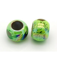 Akrylové korálky kulička, barvené UV plating, široký průtah,11mm - zelená 4ks