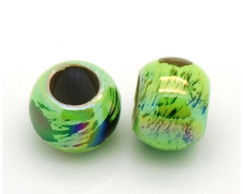 Akrylové korálky kulička, barvené UV plating, široký průtah,11mm - zelená 4ks