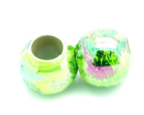 Akrylové korálky kulička, barvené UV plating, široký průtah,21mm - zelená 2ks