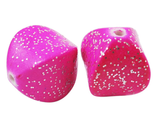 Akrylové korálky, lucerna - růžová s glittry 5 ks