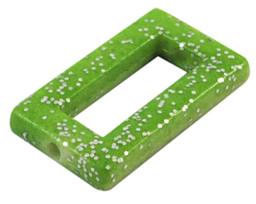 Akrylové korálky obdélník - zelený s glittry 4 ks