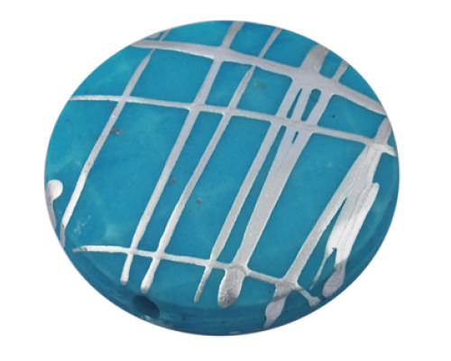 Akrylové korálky placka - modrá se stříbrným zdobením 4ks