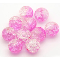 Praskané perly - 12mm, růžová/čirá, 10ks