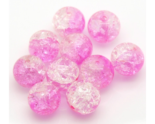 Praskané perly - 12mm, růžová/čirá, 10ks