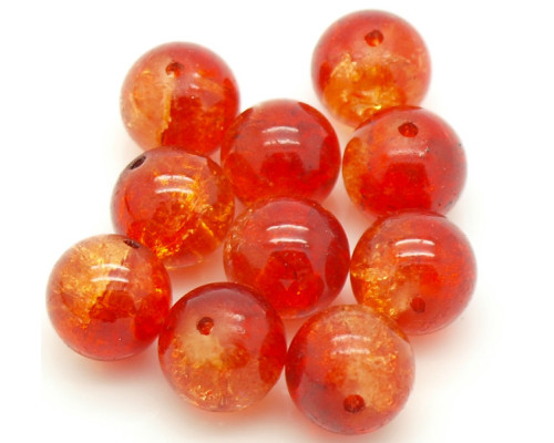 Praskané perly - 12mm, červená/oranžová, 10ks