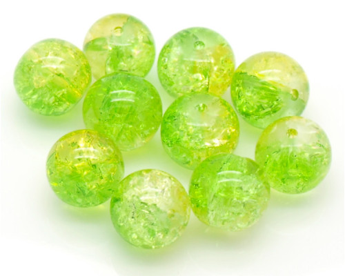 Praskané perly - 12mm, zelená/žlutá, 10ks