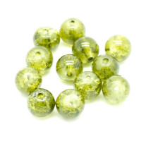 Praskané perly - 8mm, olivově zelená, 10ks
