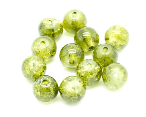 Praskané perly - 8mm, olivově zelená, 10ks