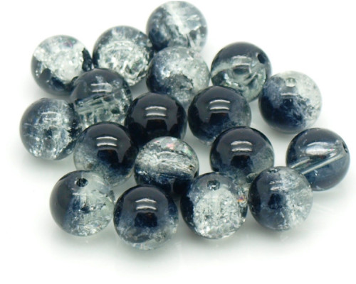 Praskané perly - 10mm, modrá černá/čirá, 10ks