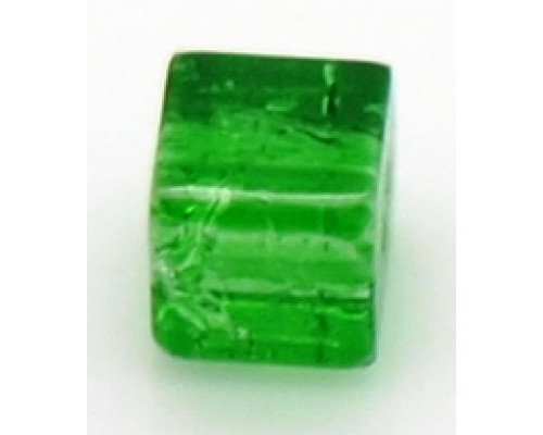 Praskané perly, kostka - 6mm, barva zelená, 10ks