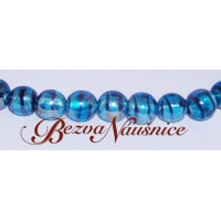 Vinutá perla se stříbrnou fólií 2ks - modrá s proužkem - 10mm
