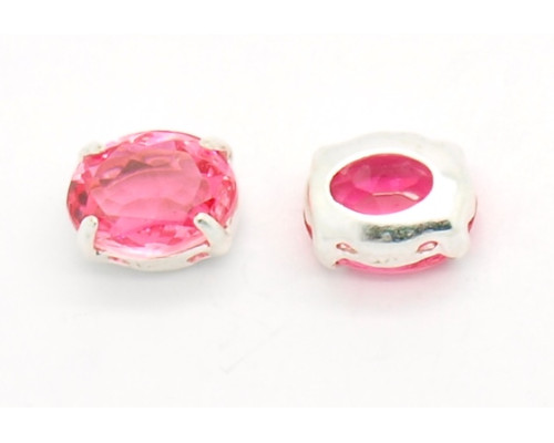 Našívací kotlík s kamínkem obdélník - stříbrná barva/růžový - české 1 kus