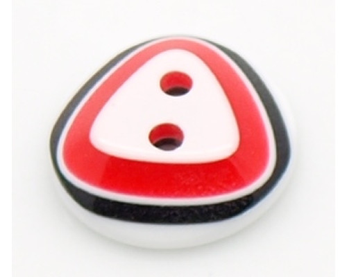 Pryskyřičný knoflík s trojúhelníkem - barva červená/bílá/černá 1 kus