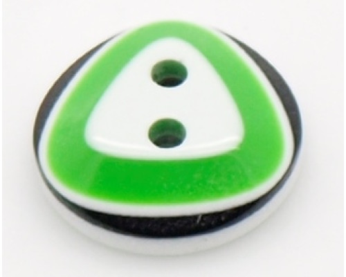 Pryskyřičný knoflík s trojúhelníkem - barva zelená/bílá/černá 1 kus