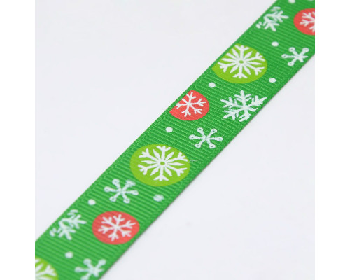 Stuha rypsová s vánočním motivem 16mm - barva zelená 1m