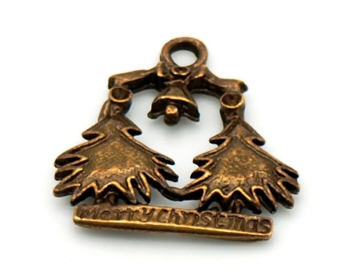 Kovodíl - přívěsek, barva antik bronz 2ks - Vánoční stromek dvojitý